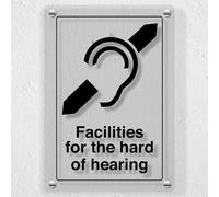 V Safety Facilities for the Hard of Hearing Acrylic Safety Sign - Hearing Loop, Clear Perspex 200x300mm