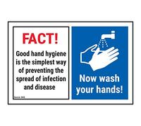 V Safety FACT! Good Hand Hygiene Is Now Wash Your Hands! - 150mm x 100mm - Self Adhesive Vinyl