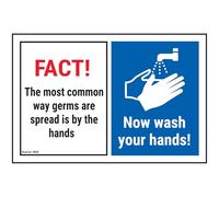 V Safety FACT! The Most Common...Now Wash Your Hands! 150 x 100 mm - Self Adhesive Vinyl - Aluminium Effect Safety Sign