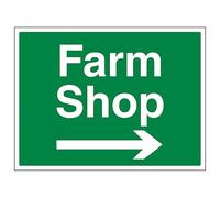 V Safety Farm Shop Arrow Right - Large Landscape 400 x 300 mm - Glow In The Dark 1mm Rigid Plastic Safety Sign