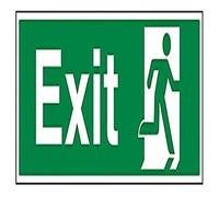 V Safety Final Exit Man Right Sign - Landscape - 600 mm x 200 mm - 1 mm Rigid Plastic Safety Sign