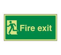 V Safety Final Fire Exit Man Left Safety Sign - Glow In Dark - 300X150mm (X3)