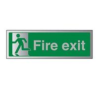 V Safety Final Fire Exit Man Left Sign - 600mm x 200mm - Self Adhesive Alu Effect