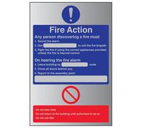 V Safety Fire Action Dial General Procedure Sign - Glow In Dark 200X300mm (X3)