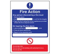 V Safety Fire Action Dial General Procedure Sign - Rigid Plastic 150X200mm (X3)