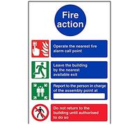 V Safety Fire Action Do Not Re-Enter Fire Action Notice Sign - 200mm x 300mm - Self Adhesive Vinyl