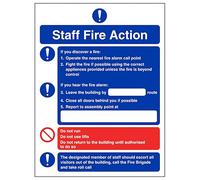 V Safety Fire Action - Fire Instructions For Staff 150 x 200 mm - 3mm Brushed Aluminium Composite Safety Sign