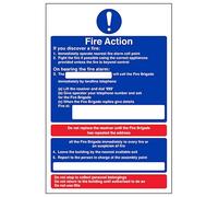 V Safety Fire Action - If You Discover A Fire/On Hearing Alarm 150 x 200 mm - 2mm Super-Tough Rigid Plastic Safety Sign