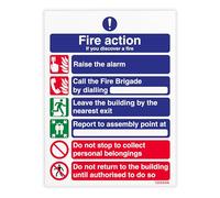 V Safety Fire Action - If You Discover A Fire Safety Sign - 150 x 200 mm - Economy 0.5mm Polypropylene Sign with Mount Film