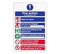 V Safety Fire Action - If You Discover A Fire Safety Sign - 200 x 300 mm - Economy 0.5mm Polypropylene Sign with Mount Film