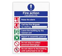 V Safety Fire Action - If You Discover A Fire Safety Sign - 210 x 297 mm (A4) - Economy 0.5mm Polypropylene Sign with Mount Film