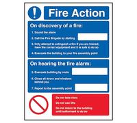 V Safety Fire Action - On Discovery Of A Fire/Only Attempt 150 x 200 mm - 2mm Super-Tough Rigid Plastic Safety Sign