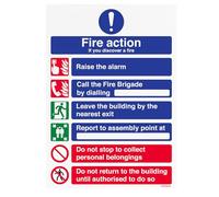 V Safety A4 Fire Action 6 Message Sign, 210 mm x 297 mm