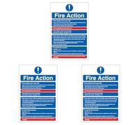 V Safety Fire Action - Stay Put 150 x 200mm - 2mm Rigid Plastic Safety Sign (Pack of 3)