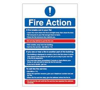 V Safety Fire Action - Stay Put 200 x 300mm - 1mm Rigid Plastic Safety Sign
