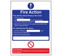 V Safety Fire Action Telephone Procedure Sign - Adhesive Vinyl - 300X400mm (X3)