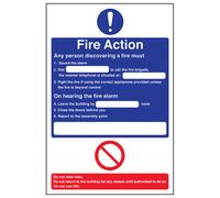 V Safety Fire Action Telephone Procedure Sign - Rigid Plastic - 200X300mm (X3)
