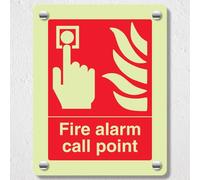 V Safety Fire Alarm Call Point Symbol Glow in the Dark Acrylic Sign - Portrait 150 x 200 mm - Durable, Shatterproof Safety Signage