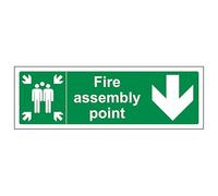 V Safety Fire Assembly Point Arrow Down 450 x 150 mm - Self Adhesive Vinyl - Aluminium Effect Safety Sign