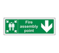 V Safety Fire Assembly Point Arrow Down Sign - Glow In The Dark 600X200mm (X3)