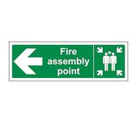 V Safety Fire Assembly Point Arrow Left 450 x 150 mm - Self Adhesive Vinyl - Aluminium Effect Safety Sign