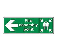 V Safety Fire Assembly Point Arrow Left Sign - 600mm x 200mm - Self Adhesive Vinyl
