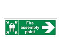 V Safety Fire Assembly Point Arrow Right 450 x 150 mm - Self Adhesive Vinyl - Aluminium Effect Safety Sign