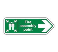 V Safety Fire Assembly Point Arrow Right - Shaped Sign 300 x 100 mm - 3mm Brushed Aluminium Composite Safety Sign