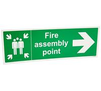 V Safety Fire Assembly Point Arrow Right Sign - 450mm x 150mm - 1mm Rigid Plastic