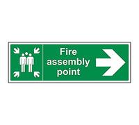 V Safety Fire Assembly Point Arrow Right Sign - 450mm x 150mm - Self Adhesive Vinyl