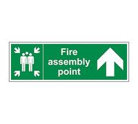 V Safety Fire Assembly Point Arrow Up 450 x 150 mm - Self Adhesive Vinyl - Aluminium Effect Safety Sign