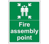 V Safety Fire Assembly Point - Fire Assembly Point With Family - 300 X 400MM Safety Sign With Snap Frame