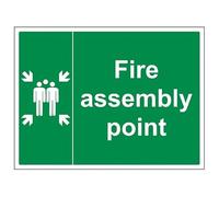 V Safety Fire Assembly Point - Fire Assembly Point With Family - 600 X 400MM Safety Sign With Snap Frame