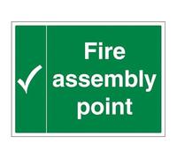 V Safety Fire Assembly Point - Fire Assembly Point With Tick - 600 X 400MM Safety Sign With Snap Frame