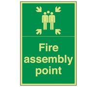 V Safety Fire Assembly Point Portrait Safety Sign - Glow In The Dark - 400X600mm (X3)