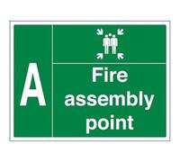 V Safety Fire Assembly Point w/Family - A -800x600mm Class RA1 Reflective 3mm Aluminium Composite With Anti-Graffiti Coating Safety Sign