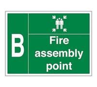 V Safety Fire Assembly Point w/Family - B - 800x600mm 2mm Rigid Plastic Safety Sign