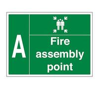 V Safety Fire Assembly Point with Family and Letter A 400 x 300 mm - Glow In The Dark Self Adhesive Vinyl Safety Sign