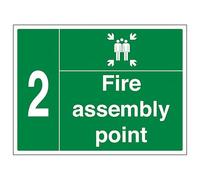 V Safety Fire Assembly Point with Family and Number 2 400 x 300 mm - 3mm Aluminium Composite Safety Sign