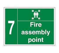 V Safety Fire Assembly Point with Family and Number 7 400 x 300 mm - 2mm Super-Tough Rigid Plastic Safety Sign