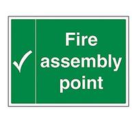 V Safety Fire Assembly Point With Tick Sign - 400mm x 300mm - Self Adhesive Vinyl