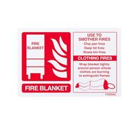 V Safety Fire Blanket ID - Landscape Safety Sign - 150 x 100 mm - Economy 0.5mm Polypropylene Sign with Mount Film