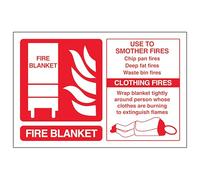 V Safety Fire Blanket - Landscape 150 x 100 mm - Self Adhesive Vinyl - Aluminium Effect Safety Sign