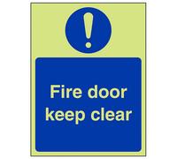 V Safety Fire Door Keep Clear Mandatory Sign - Glow In The Dark 150X200mm (X3)