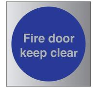V Safety Fire Door Keep Clear Sign - 200mm x 200mm - Self Adhesive Alu Effect