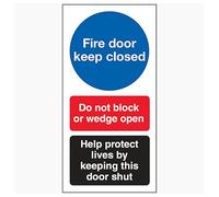 V Safety Fire Door Keep Closed/Do Not Block/Help Protect Lives 80 x 160 mm - 1mm Rigid Plastic Safety Sign