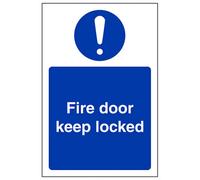 V Safety Fire Door Keep Locked Mandatory Sign - 1mm Rigid Plastic - 150X200mm (X3)