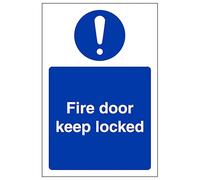 V Safety Fire Door Keep Locked - Portrait 150 x 200 mm - Self Adhesive Vinyl - Aluminium Effect Safety Sign