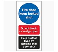 V Safety Fire Door Keep Locked Shut/Do Not Block/Help Protect Lives 80 x 160 mm - Self Adhesive Vinyl Safety Sign