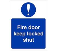 V Safety Fire Door Keep Locked Shut - Portrait 150 x 200 mm - 3mm Brushed Aluminium Composite Safety Sign
